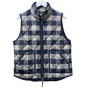 J. CREW Quilted Vest Size Large Navy Blue Preppy Buffalo Check Plaid Down Jacket